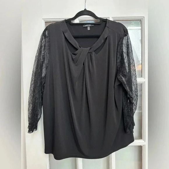 Nine West | Black Criss Cross Sheer Long Sleeve Blouse Plus Size 3X NWOT - Picture 6 of 6
